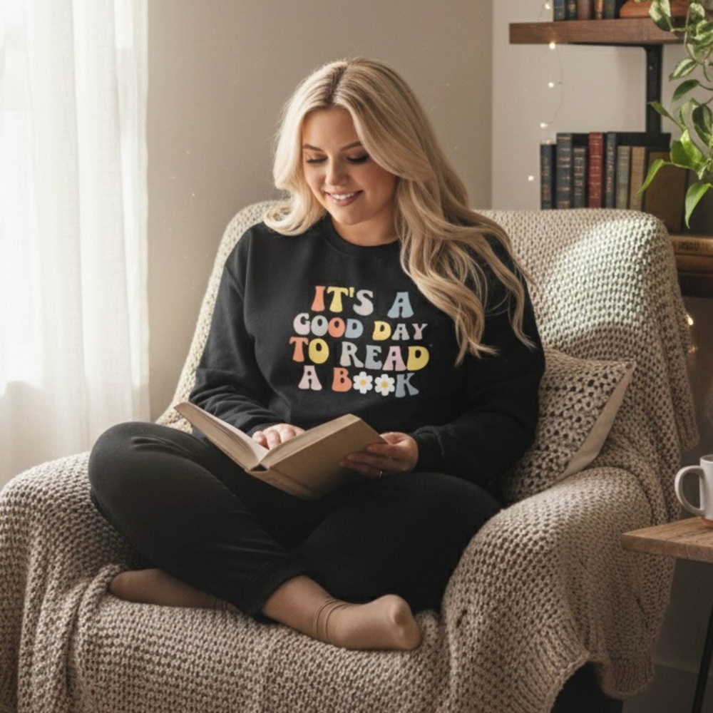 Black 'It's a Good Day to Read a Book' Crewneck Sweatshirt - Women